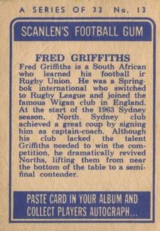 1964 Scanlens NRL #13 Fred Griffiths Back